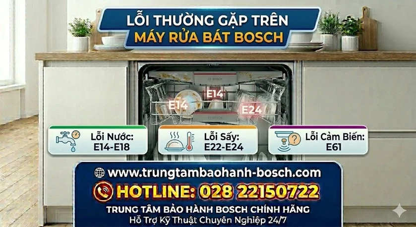 Các lỗi thường gặp trên máy rửa bát Bosch