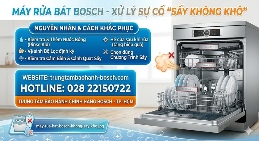 Kỹ thuật viên đang kiểm tra hệ thống sấy Zeolith dưới đáy máy rửa bát Bosch