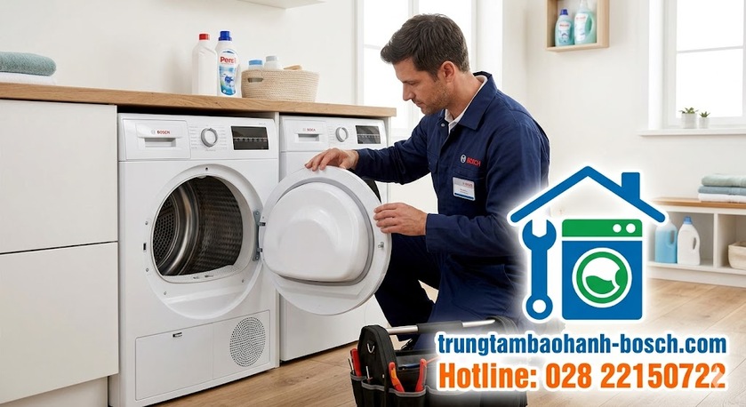Đội ngũ kỹ thuật viên Bosch chuẩn bị linh kiện để đi sửa máy sấy tại nhà khách hàng