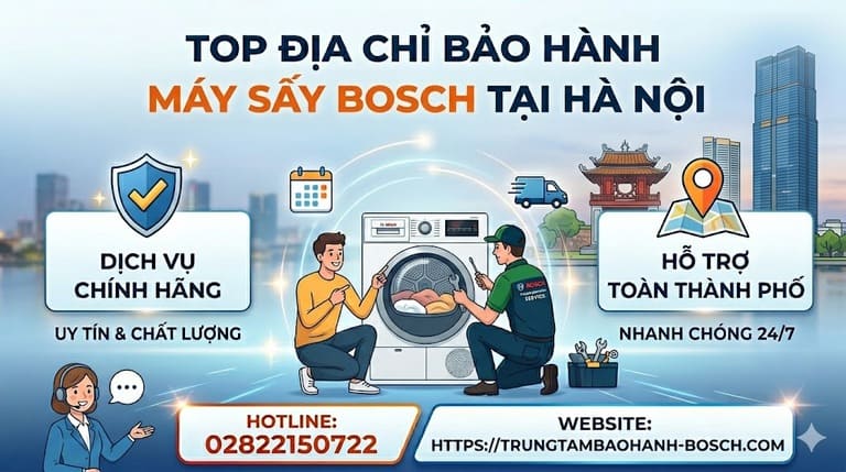 Danh sách địa chỉ bảo hành máy sấy Bosch công nghệ bơm nhiệt tại Hà Nội
