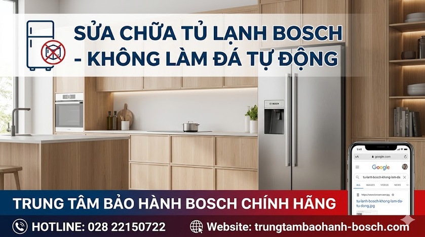 Kiểm tra cụm motor làm đá tự động trong ngăn đông tủ lạnh Bosch
