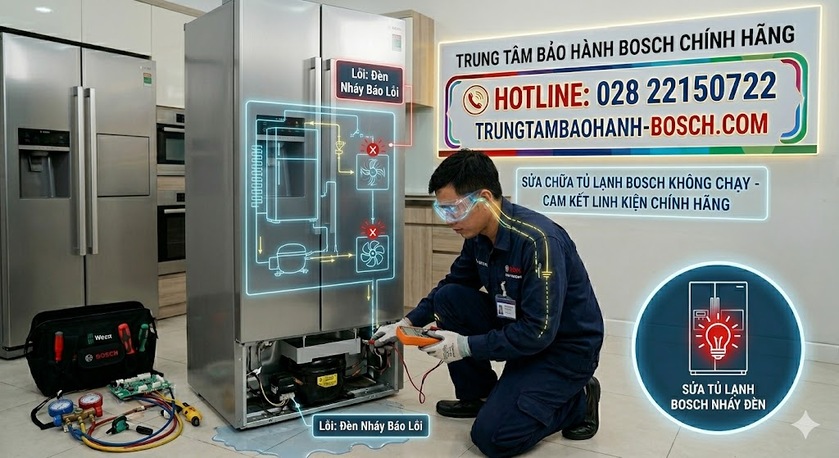 Bảng điều khiển tủ lạnh Bosch nháy đèn báo lỗi nhiệt độ