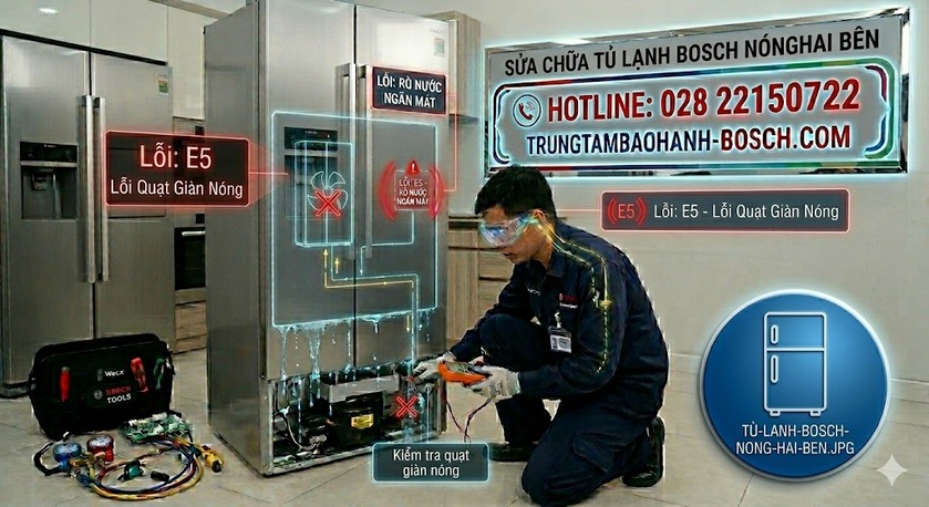 Sơ đồ dàn tản nhiệt âm tường hai bên hông tủ lạnh Bosch